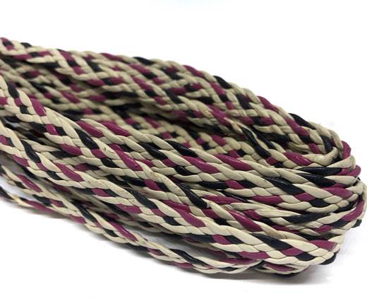 Braided Leather Flat - Single- 5mm - Pink-Black-Beige