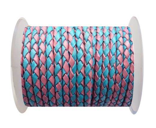 Round Braided Leather Cord SE/B/24-Pink-Blue - 8mm