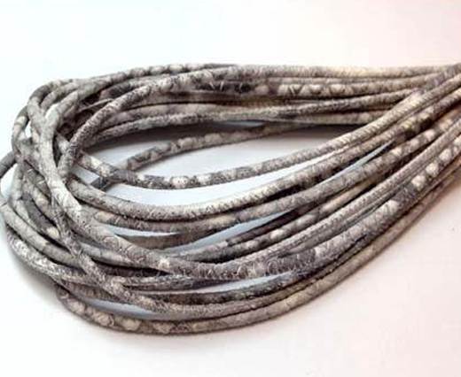 Round stitched nappa leather cord 3mm-Python Light Grey
