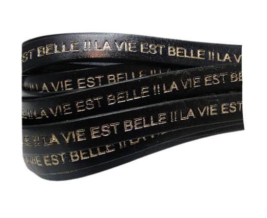 Real Flat Leather-LA VIE EST BELLE-Black with Gold