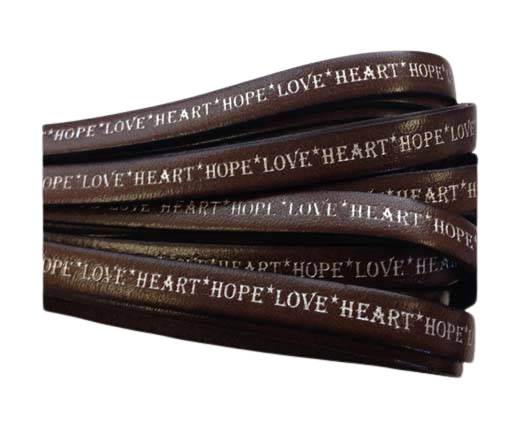 Real Flat Leather-10mm-Hope Love Heart style-dark brown-silver