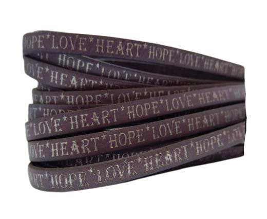Real Flat Leather-10mm-Hope Love Heart style-Lilla with silver