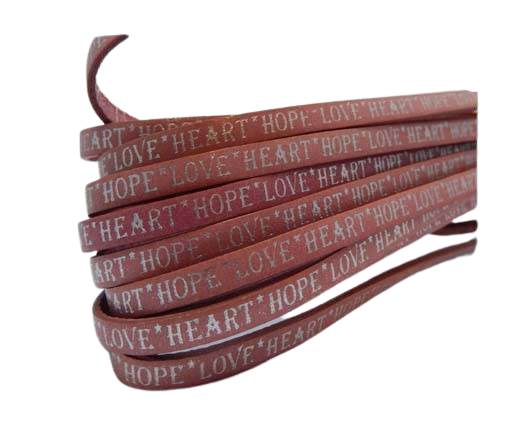 Real Flat Leather-10mm-Hope Love Heart style-Pink with Silver
