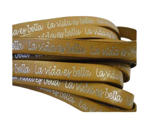 Real Flat Leather-10mm-La Vida Es Bella -Natural with Silver eng