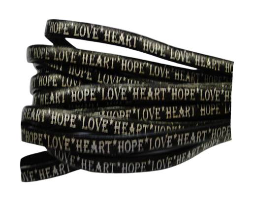 Real Flat Leather-5MM-Hope Love Heart style-Black-Silver