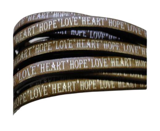 Real Flat Leather-5MM-Hope Love Heart style-Brown-Silver