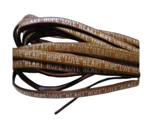 Real Flat Leather-5MM-Hope Love Heart style-Light Brown-Silver