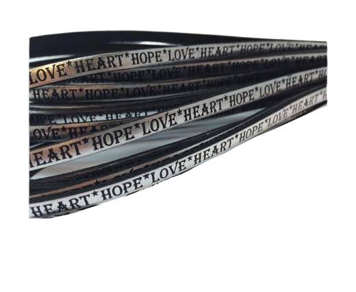 Real Flat Leather-5MM-Hope Love Heart style-Metallic Silver