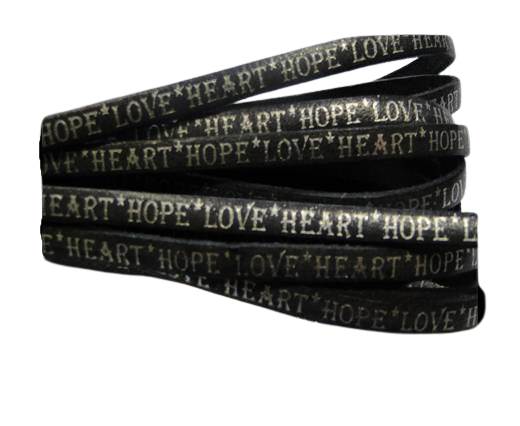 Real Flat Leather-5MM-Hope Love Heart style-shiny words black