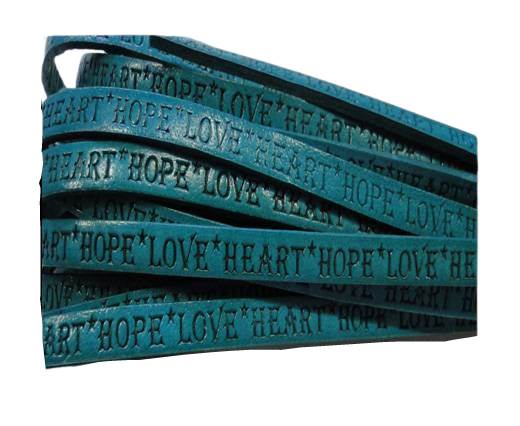 Real Flat Leather-5MM-Hope Love Heart style-Turquoise-Natural