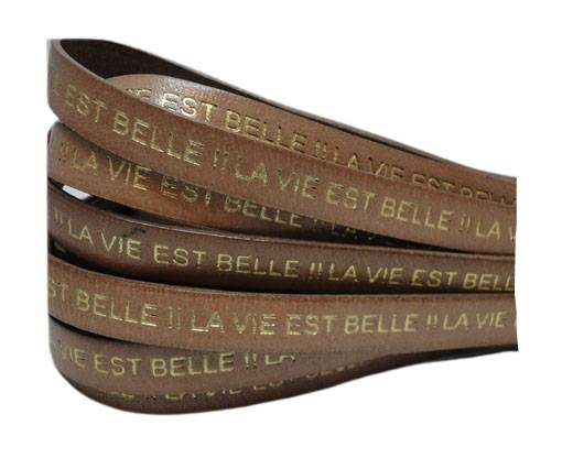 Real Flat Leather-LA VIE EST BELLE-Beige with Gold