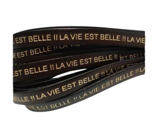 Real Flat Leather-LA VIE EST BELLE-Brown with Gold