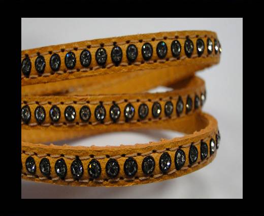 Real Nappa Flat Leather with swarovski crystals - 6mm - Orange