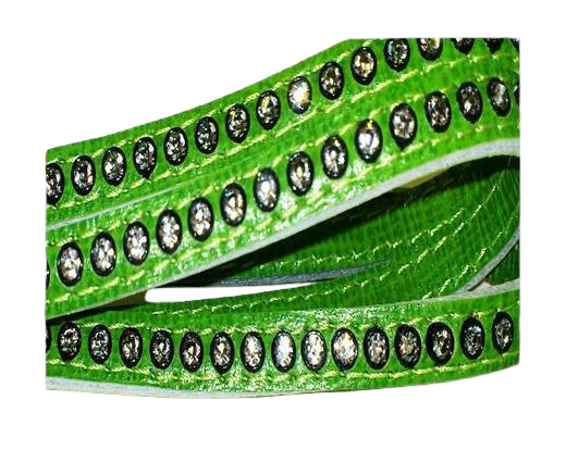 Real Nappa Flat Leather with swarovski crystals - 6mm - Green