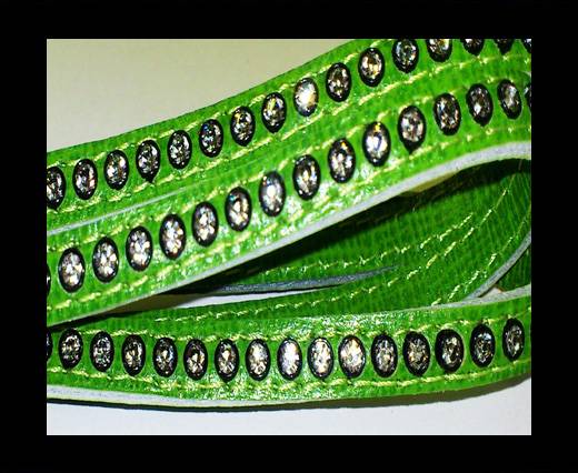 Real Nappa Flat Leather with swarovski crystals - 6mm - Green