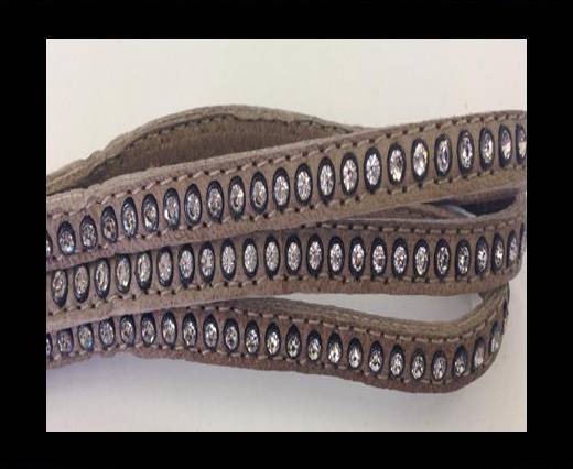Real Nappa Flat Leather with swarovski crystals-6mm-Taupe