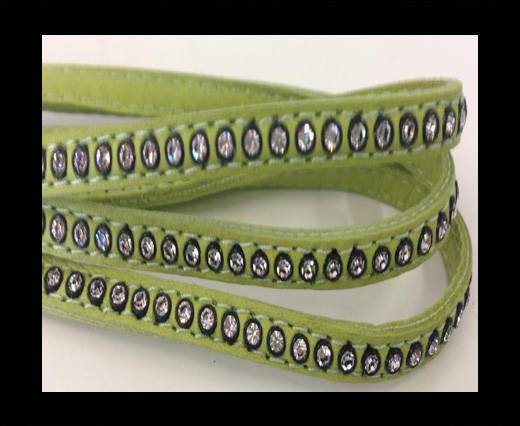 Real Nappa Flat Leather with swarovski crystals-6mm-Pea green