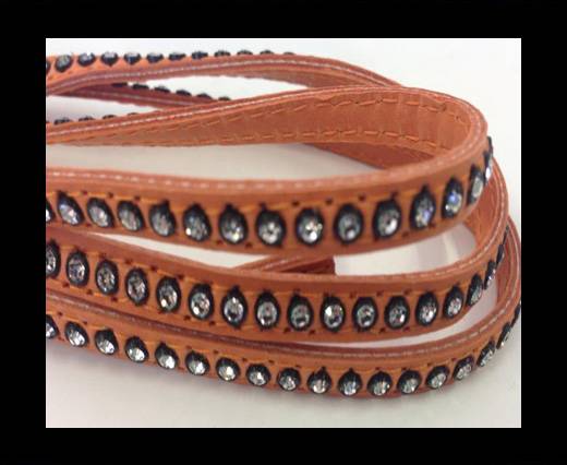 Real Nappa Flat Leather with swarovski crystals-6mm-Salmon