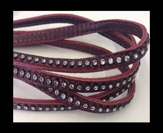 Real Nappa Flat Leather with swarovski crystals-6mm-wine red