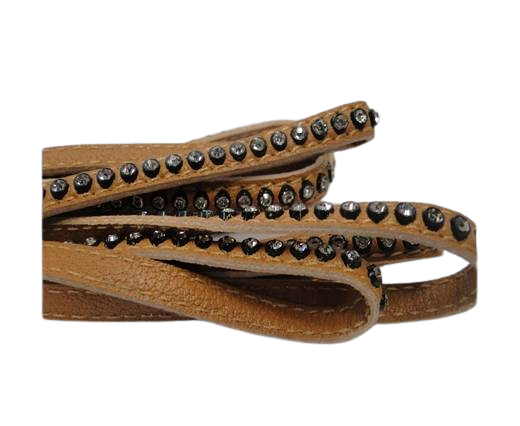 Real Nappa Flat Leather with swarovski crystals - 6mm - Coffee