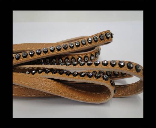 Real Nappa Flat Leather with swarovski crystals - 6mm - Coffee