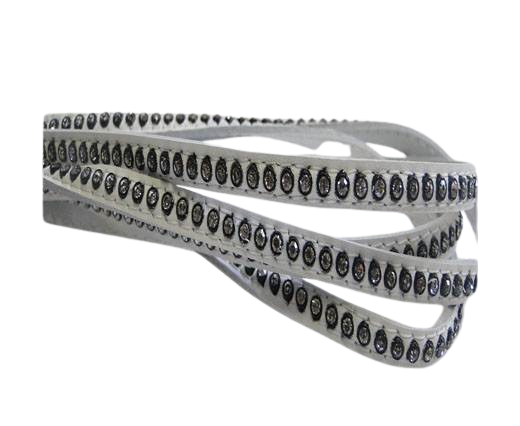 Real Nappa Flat Leather with swarovski crystals - 6mm - light wh
