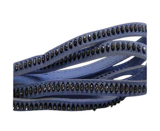 Real Nappa Flat Leather with swarovski crystals - 6mm - sky blue