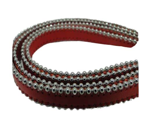 Real Nappa Flat Leather with steel balls chains - 10mm - Red