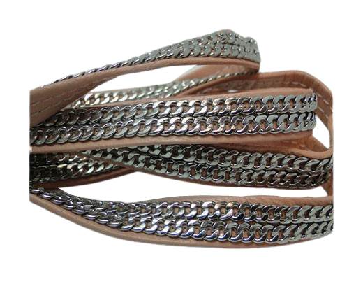 Real Nappa Leather Chain Stitched-10mm-Double-Pastel Pink