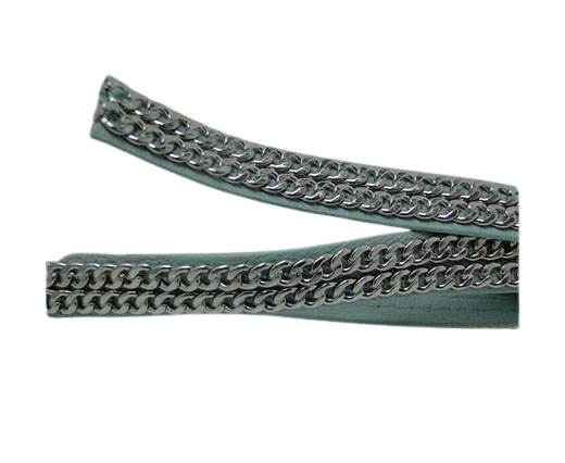 Real Nappa Leather Chain Stitched-10mm-Double-Sky Blue