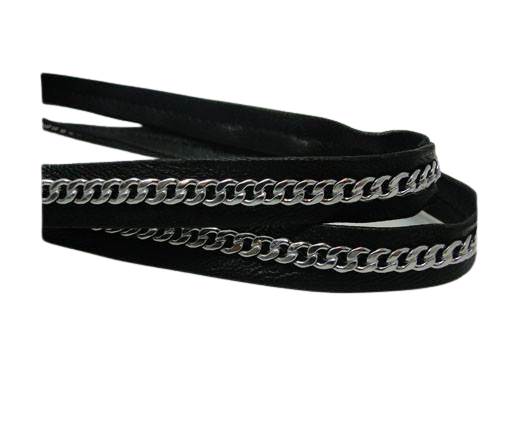 Real Nappa Leather Chain Stitched-10mm-Single-Black