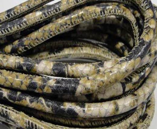 Round stitched nappa leather cord Snake Skin Green white python-6mm