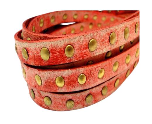 Real Nappa Leather with studs-10mm-VIntage Red
