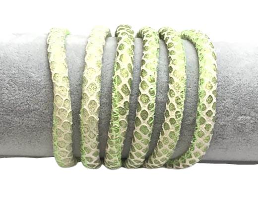 Real Round Nappa Leather cords 6mm- Snake style-Green white