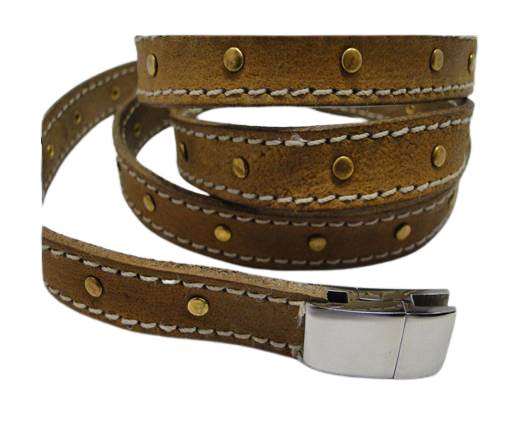 Real Vegetable Tanned Leather with stitch -14mm-Camel