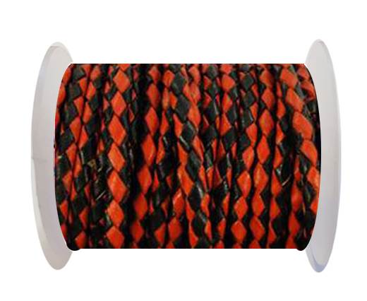 Round Braided Leather Cord SE/B/22-Red-Black-8mm
