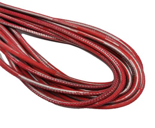 Round Stitched Nappa Leather Cord-4mm-Red silver