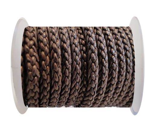 Round Braided Leather Cord - Brown -4mm