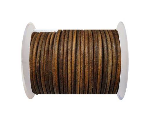 Round Leather Cord Vintage Cognec -4mm