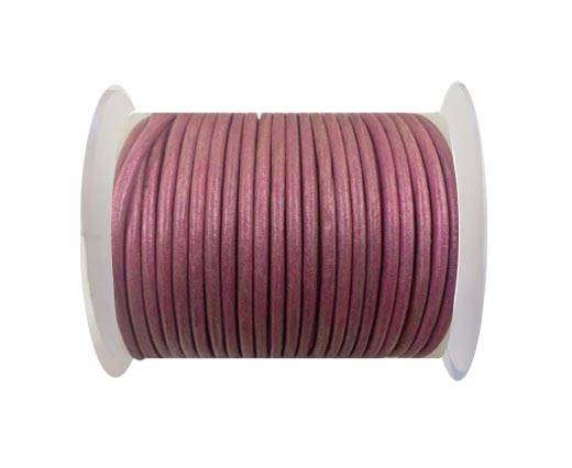 Round leather cord-3mm-metallic dark pink