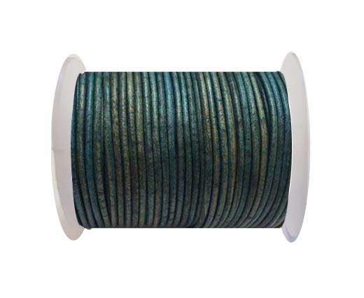 Round Leather Cord Vintage Light Blue - 3mm