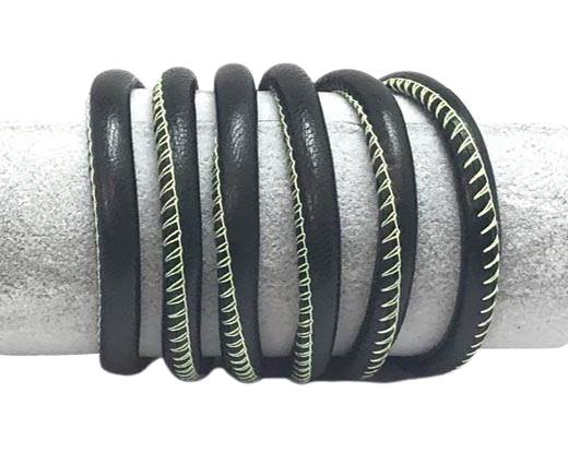 Round stitched nappa leather cord-6mm-Black with green 