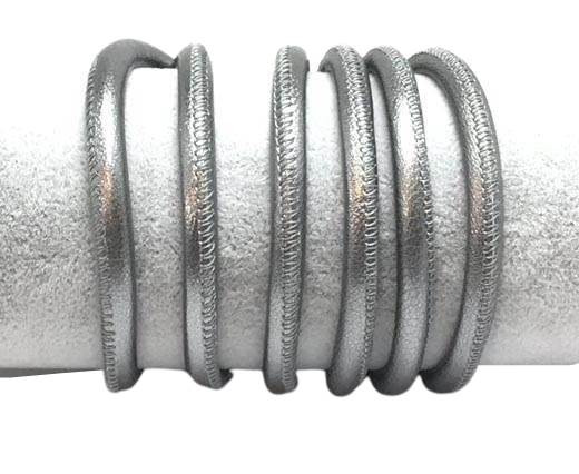 Round stitched nappa leather cord-6mm-Dark silver