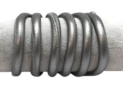 Round stitched nappa leather cord-6mm-Dark silver(1)