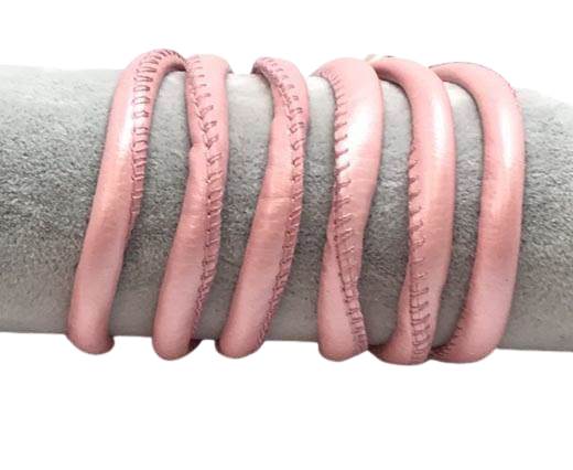Round stitched nappa leather cord-6mm-Metalic baby Pink