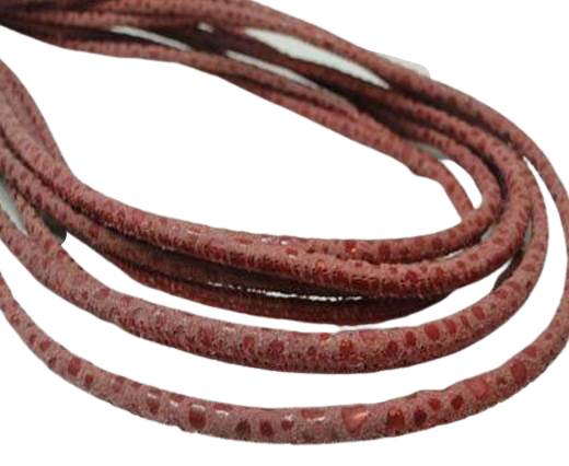 Round stitched nappa leather cord 3mm-RAZA RED + PAILL. TRANSP