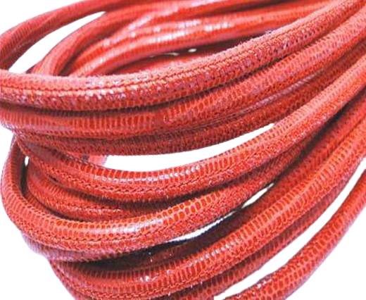 Round stitched nappa leather cord 4mm-Snake Lizard Style Orange