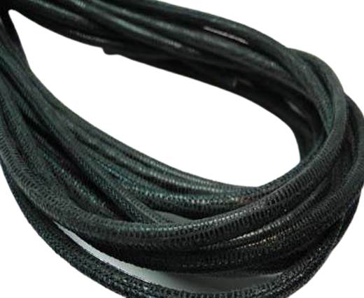 Round stitched nappa leather cord 4mm - Round Stitch LIZARD DARK GREY + PAILL. TRANSP