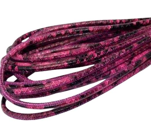 Round stitched nappa leather cord 4mm - Round Stitch Python Fuchsia