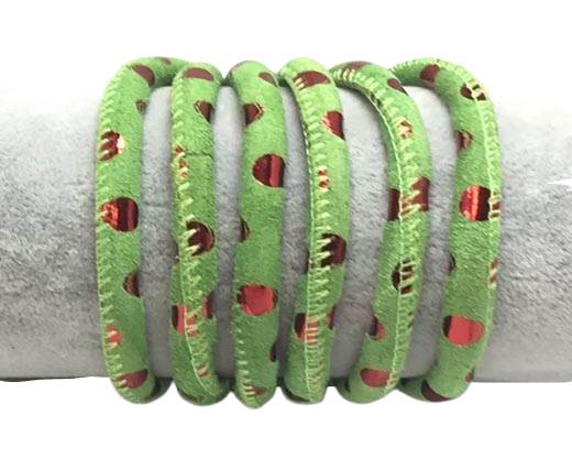 Round stitched nappa leather cord Green-Red-6mm